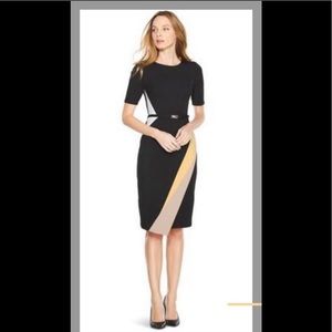 White House Black Market Short Sleeve Color Block Asymmetrical Dress Size 10.